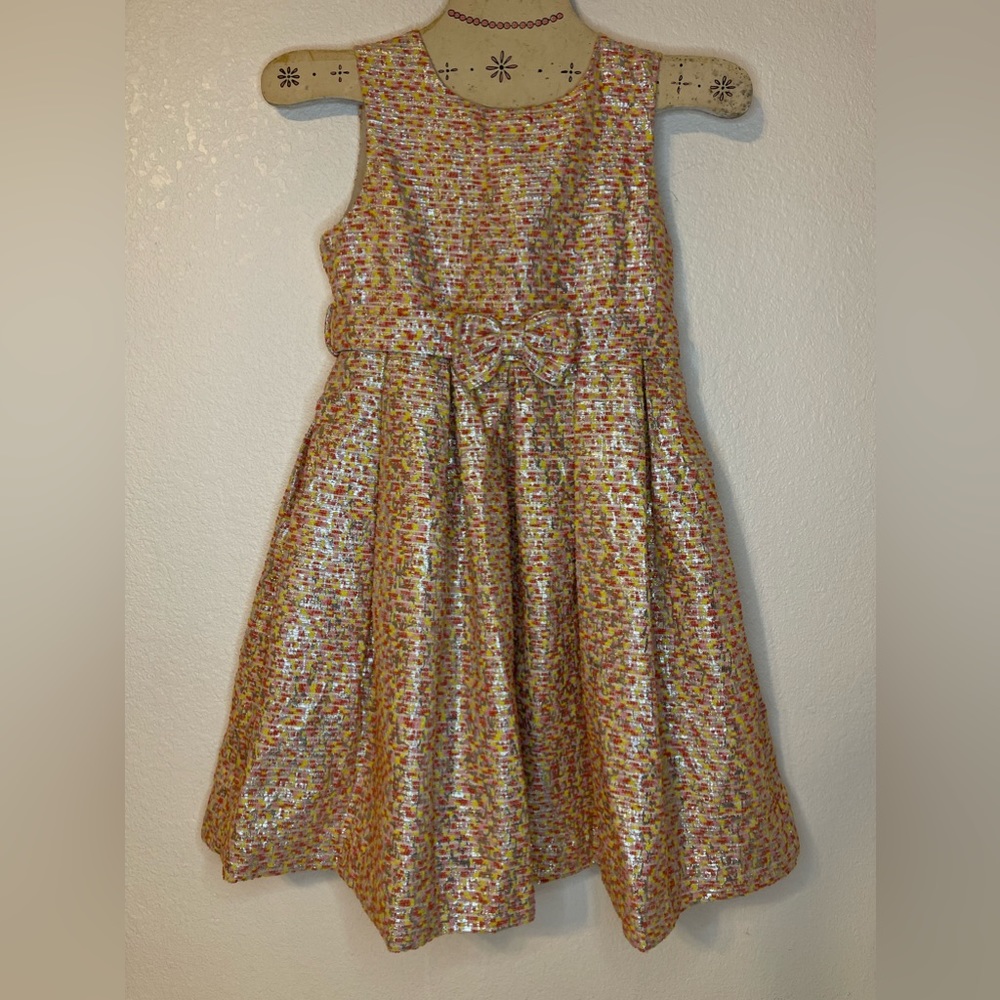 Girl's RACHEL RILEY LONDON Metallic Tweed Party Dress Pink Yellow Silver Sz 7